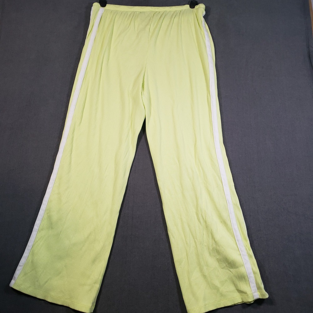 Old Navy Slouchy Barrel Pants Womens L Yellow Lime Ribbed Side Stripe Lounge - Picture 2 of 10